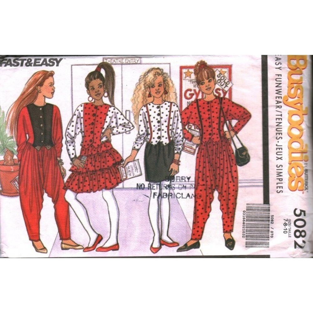 Vintage Butterick 5082‎ Girls Harem Pants Skirt Top Sewing Pattern Size 7-8-10
